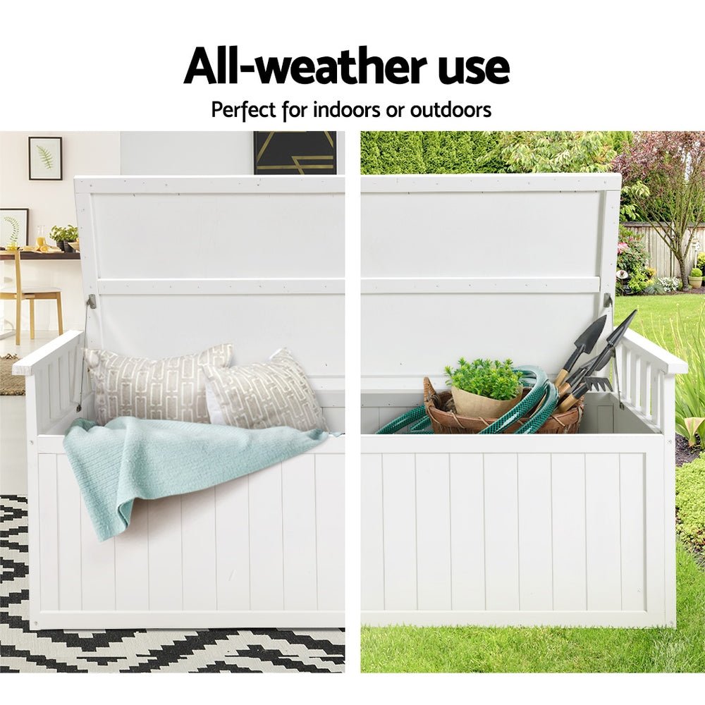 Gardeon Outdoor Storage Bench Box 129cm Wooden Garden Toy Chest Sheds Patio Furniture XL White 