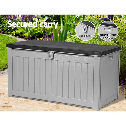 Gardeon Outdoor Storage Box 190L Container Lockable Garden Bench Tool Shed Black 