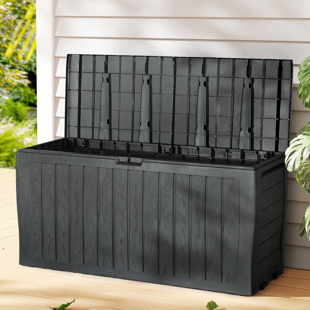 Gardeon Outdoor Storage Box 220L Lockable Organiser Garden Deck Toy Shed Tool Black 