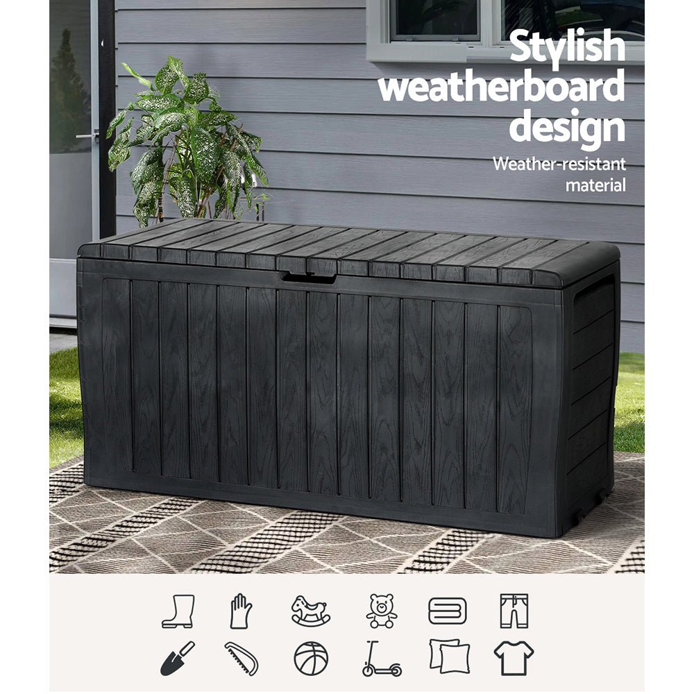 Gardeon Outdoor Storage Box 220L Lockable Organiser Garden Deck Toy Shed Tool Black 