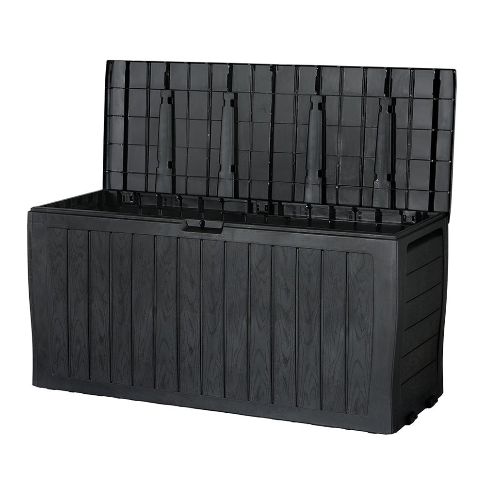 Gardeon Outdoor Storage Box 220L Lockable Organiser Garden Deck Toy Shed Tool Black 