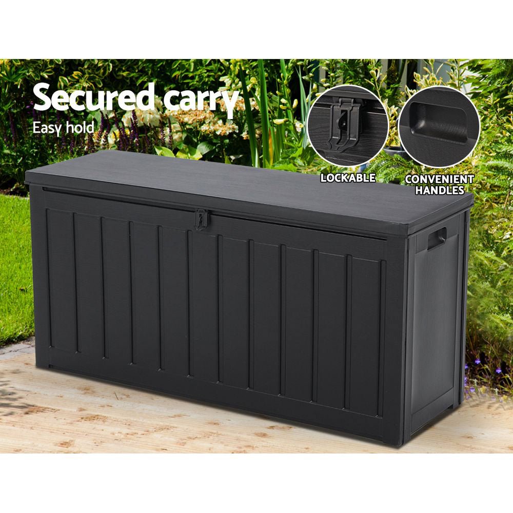 Gardeon Outdoor Storage Box 240L Container Lockable Garden Bench Tool Shed Black 