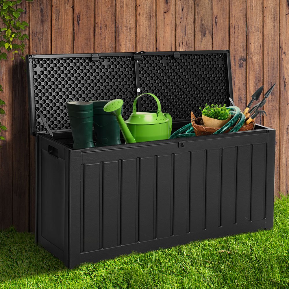 Gardeon Outdoor Storage Box 240L Container Lockable Garden Bench Tool Shed Black 