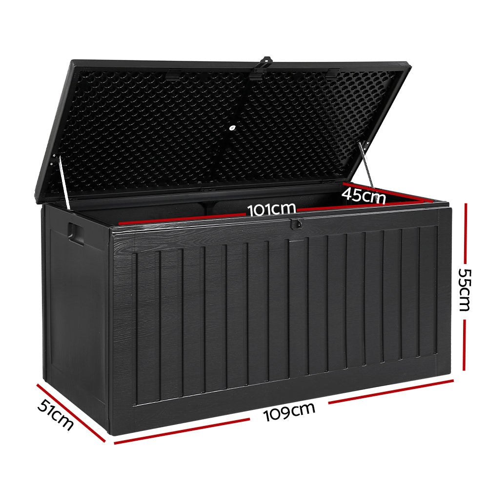 Gardeon Outdoor Storage Box 270L Container Lockable Garden Bench Tool Shed Black 