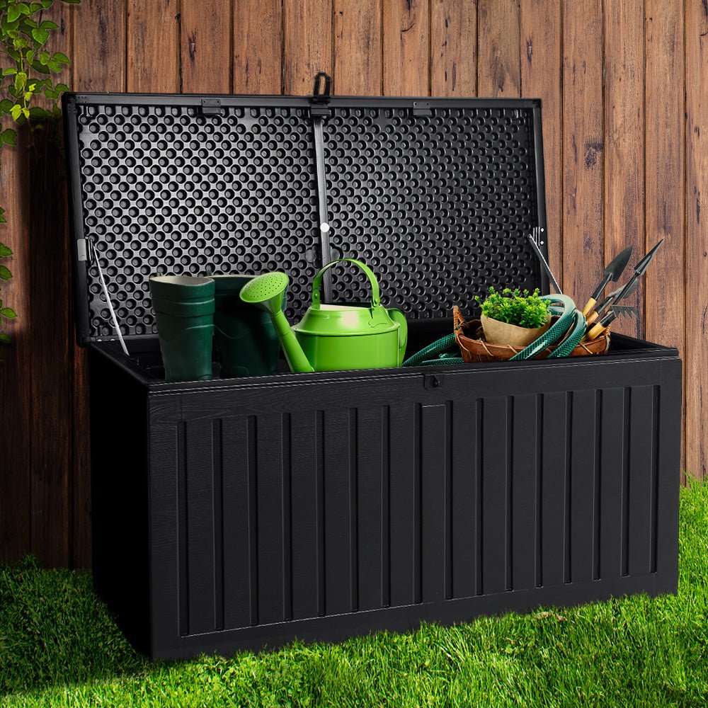 Gardeon Outdoor Storage Box 270L Container Lockable Garden Bench Tool Shed Black 