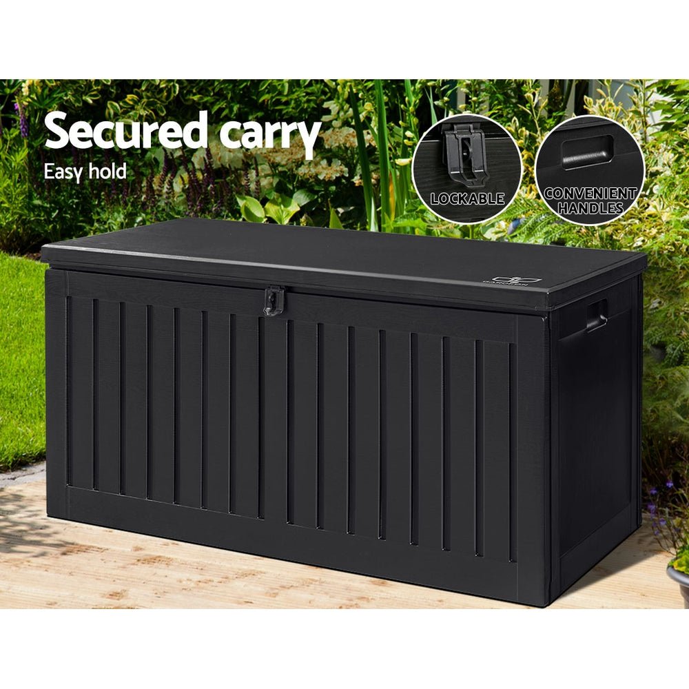 Gardeon Outdoor Storage Box 270L Container Lockable Garden Bench Tool Shed Black 