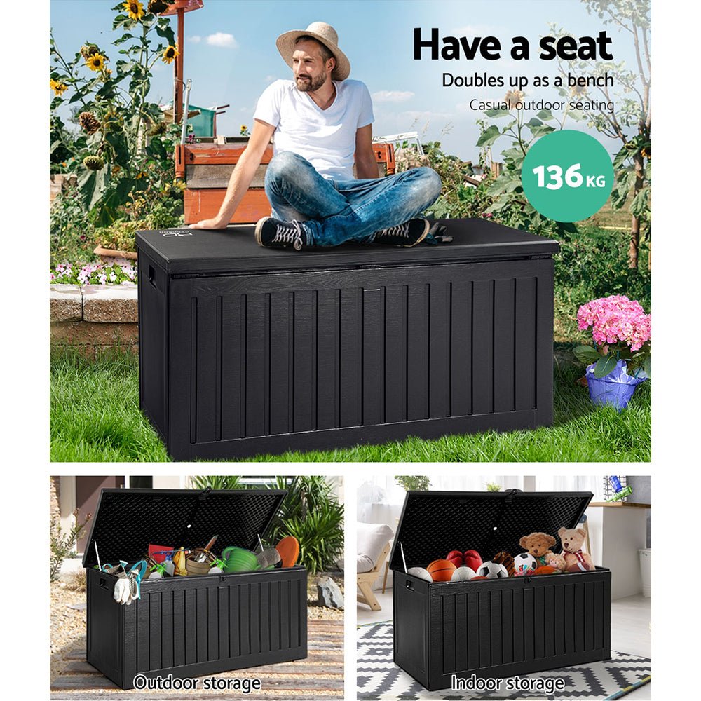 Gardeon Outdoor Storage Box 270L Container Lockable Garden Bench Tool Shed Black 