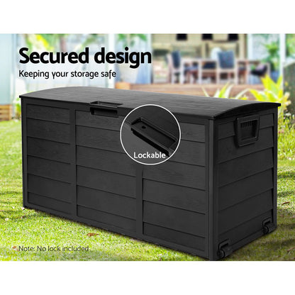 Gardeon Outdoor Storage Box 290L Lockable Organiser Garden Deck Shed All Black 