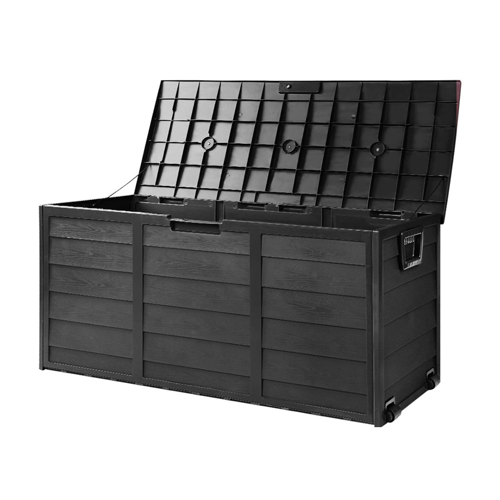 Gardeon Outdoor Storage Box 290L Lockable Organiser Garden Deck Shed All Black 