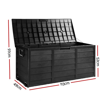 Gardeon Outdoor Storage Box 290L Lockable Organiser Garden Deck Shed All Black 