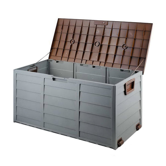 Gardeon Outdoor Storage Box 290L Lockable Organiser Garden Deck Shed Tool Brown 