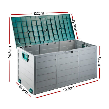 Gardeon Outdoor Storage Box 290L Lockable Organiser Garden Deck Shed Tool Green 