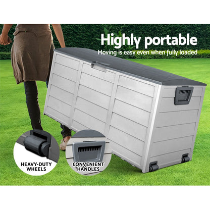 Gardeon Outdoor Storage Box 290L Lockable Organiser Garden Deck Shed Tool Grey 