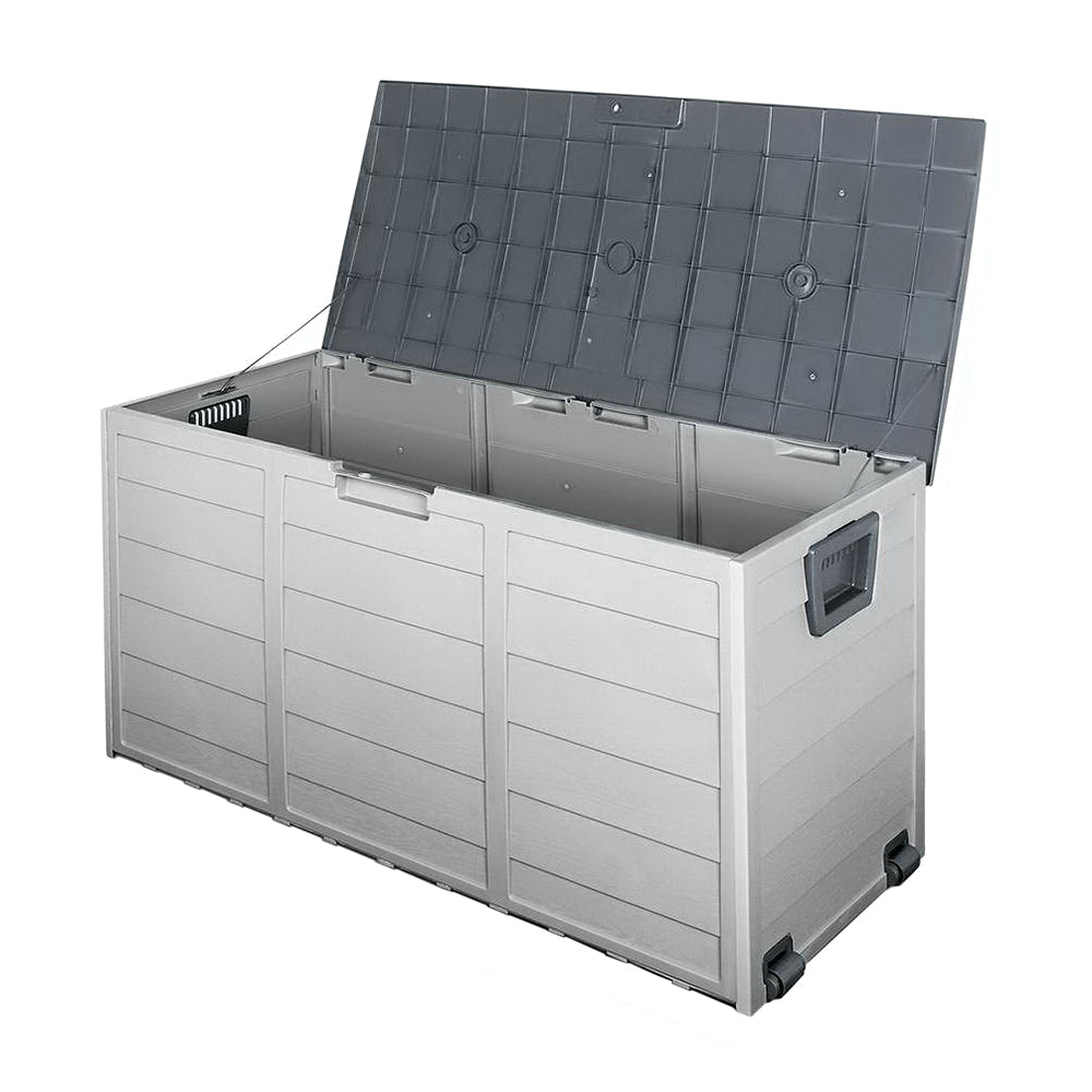 Gardeon Outdoor Storage Box 290L Lockable Organiser Garden Deck Shed Tool Grey 