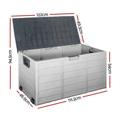 Gardeon Outdoor Storage Box 290L Lockable Organiser Garden Deck Shed Tool Grey 