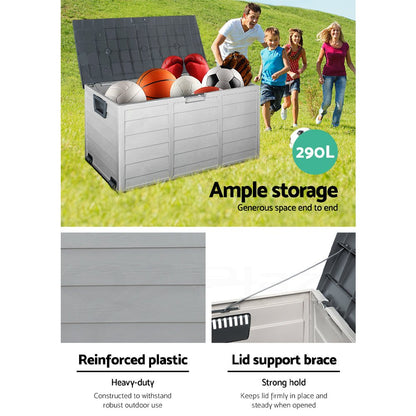 Gardeon Outdoor Storage Box 290L Lockable Organiser Garden Deck Shed Tool Grey 