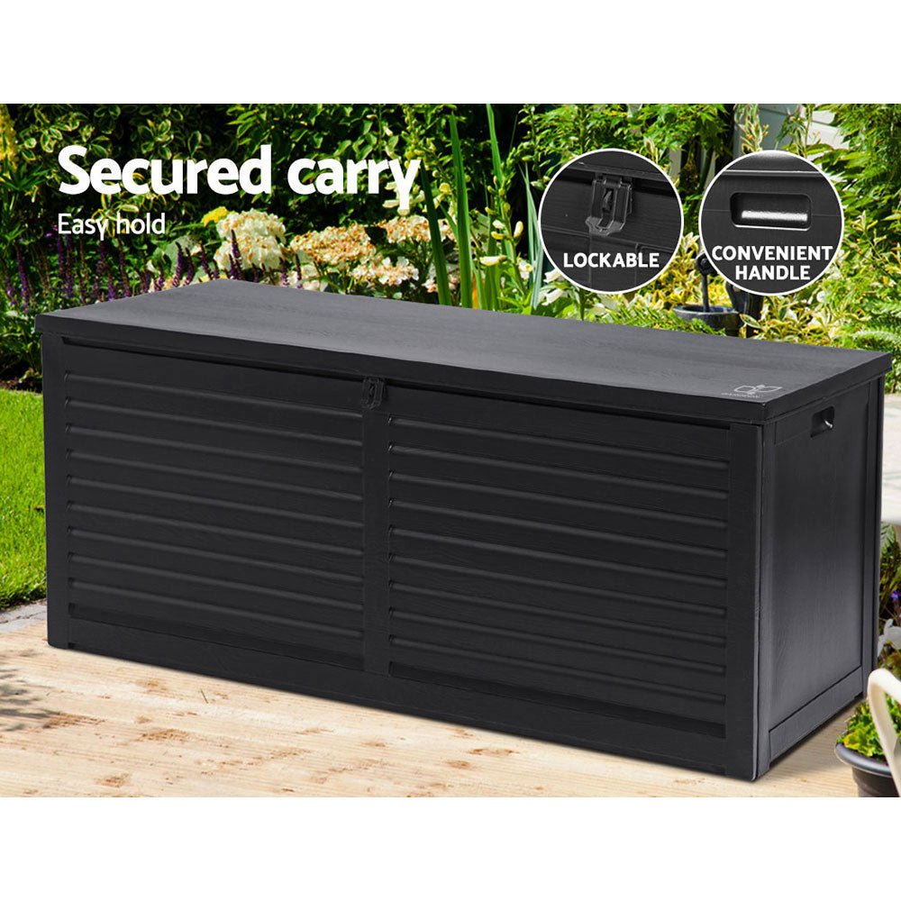 Gardeon Outdoor Storage Box 490L Container Lockable Garden Bench Shed Tools Toy All Black 