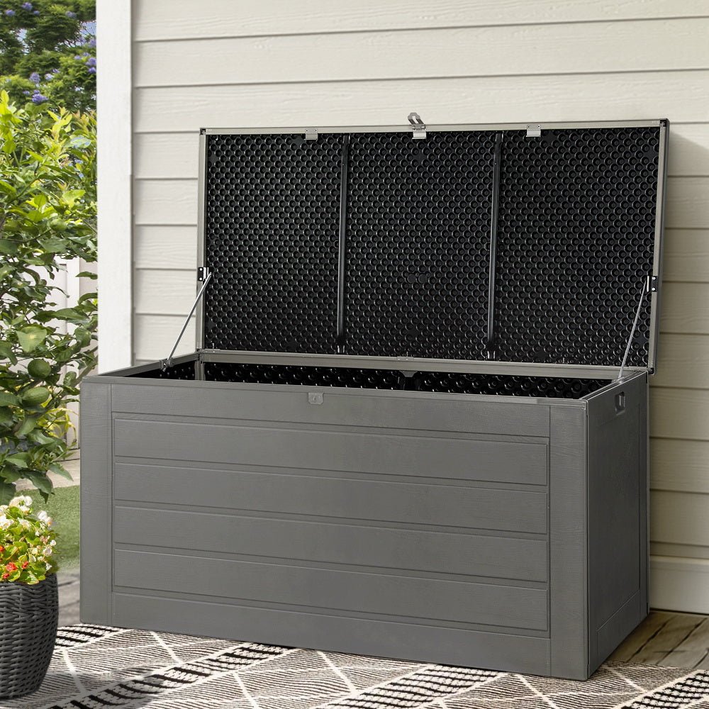 Gardeon Outdoor Storage Box 680L Container Lockable Garden Bench Tool Shed Black 