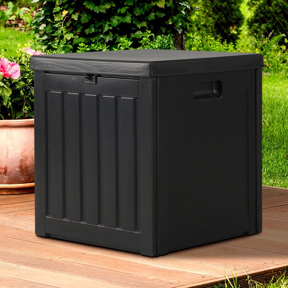 Gardeon Outdoor Storage Box 80L Container Lockable Garden Toy Tool Shed Black 