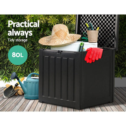 Gardeon Outdoor Storage Box 80L Container Lockable Garden Toy Tool Shed Black 