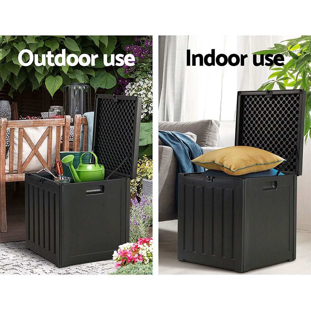 Gardeon Outdoor Storage Box 80L Container Lockable Garden Toy Tool Shed Black 