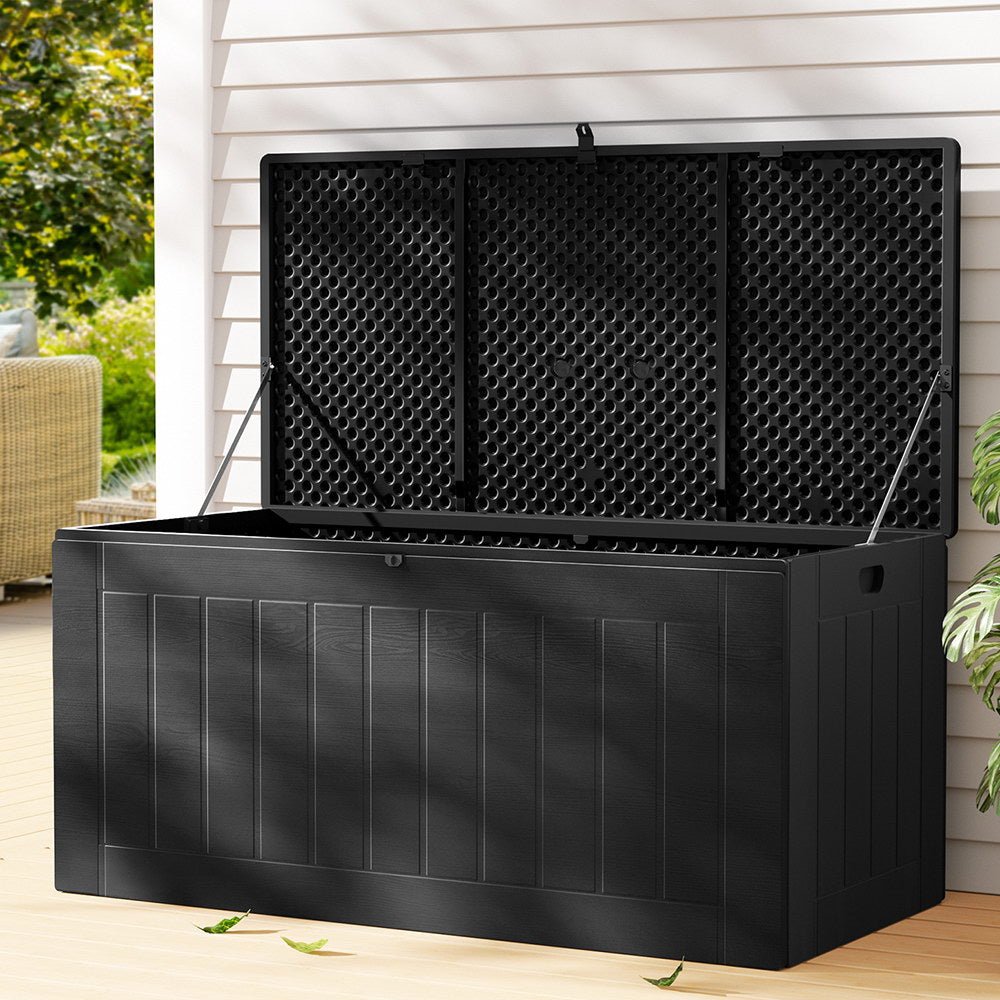 Gardeon Outdoor Storage Box 830L Container Lockable Bench Tool Shed All Black 