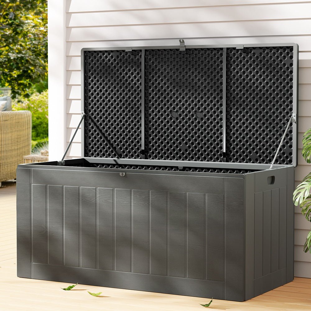 Gardeon Outdoor Storage Box 830L Container Lockable Garden Bench Tool Shed Black 