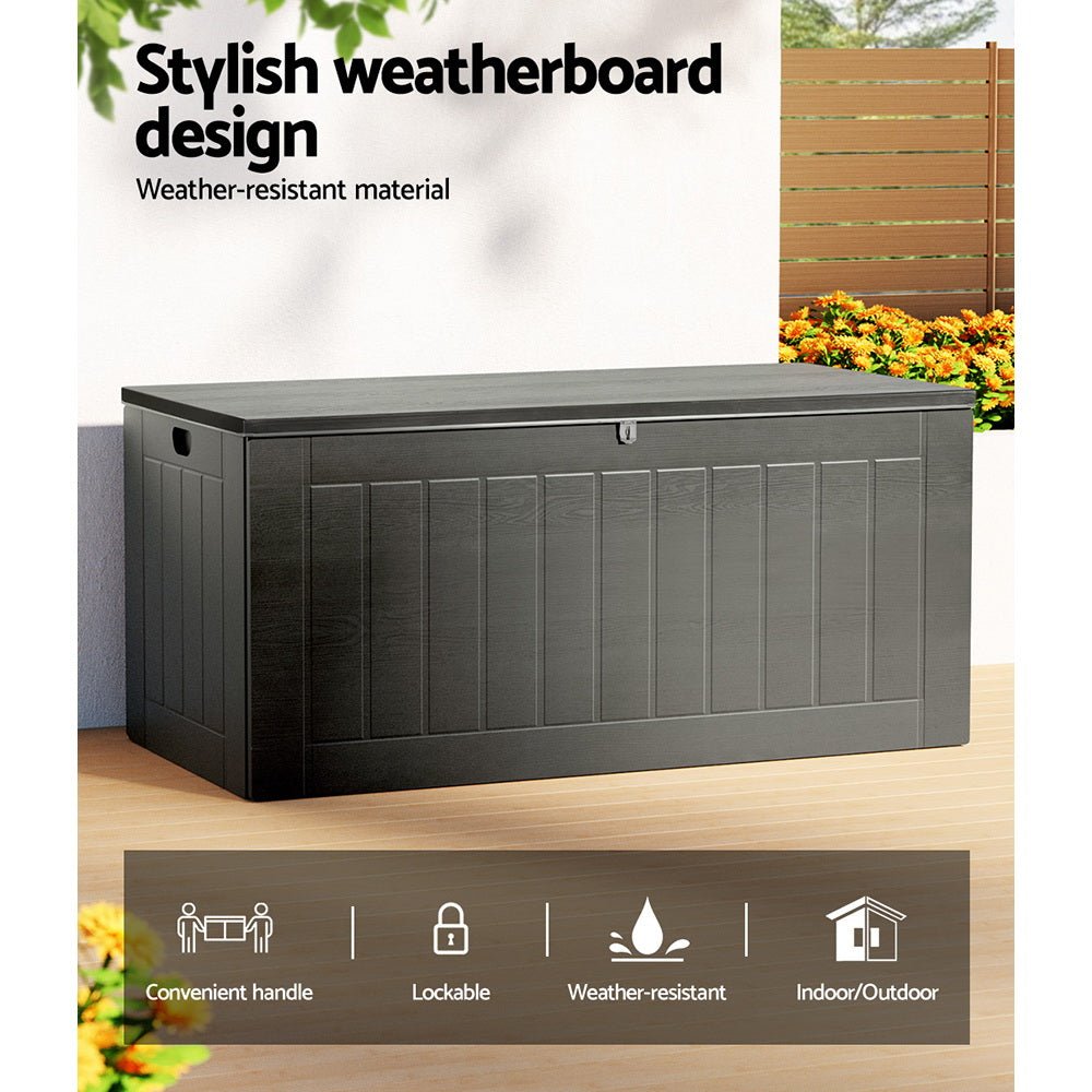 Gardeon Outdoor Storage Box 830L Container Lockable Garden Bench Tool Shed Black 