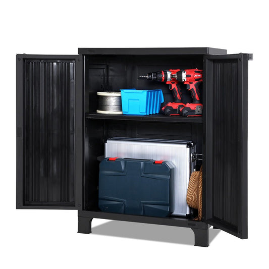 Gardeon Outdoor Storage Cabinet Box 92cm Lockable Cupboard Sheds Garage Adjustable Black 