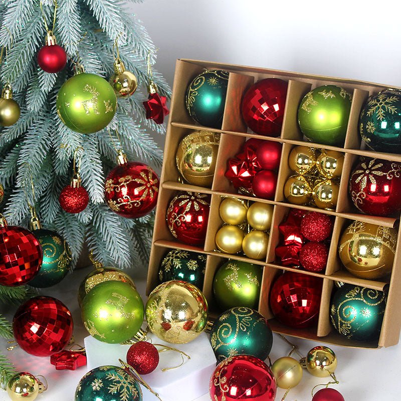 Gold and pink 44 - Piece Assorted Christmas Baubles Set with Elegant Designs in Wooden Gift Box - 3 - 6cm Decorative Ornaments for Tree, Home & Holiday Display - casaculinary