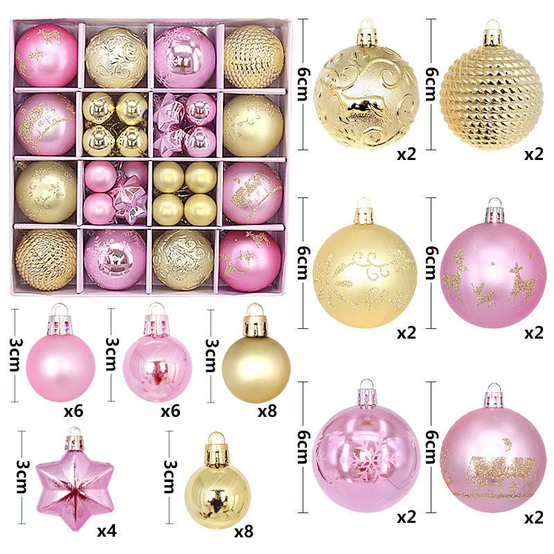 Gold and pink 44 - Piece Assorted Christmas Baubles Set with Elegant Designs in Wooden Gift Box - 3 - 6cm Decorative Ornaments for Tree, Home & Holiday Display - casaculinary