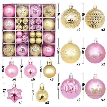 Gold and pink 44 - Piece Assorted Christmas Baubles Set with Elegant Designs in Wooden Gift Box - 3 - 6cm Decorative Ornaments for Tree, Home & Holiday Display - casaculinary