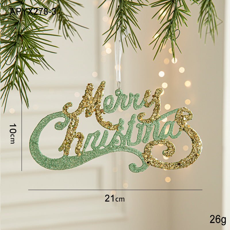 Green and Gold Glitter Merry Christmas Hanging Ornament - Festive Holiday Decoration 5 pieces - casaculinary