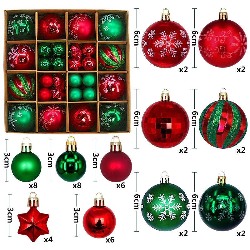 Green and red 44 - Piece Assorted Christmas Baubles Set with Elegant Designs in Wooden Gift Box - 3 - 6cm Decorative Ornaments for Tree, Home & Holiday Display - casaculinary