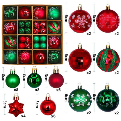 Green and red 44 - Piece Assorted Christmas Baubles Set with Elegant Designs in Wooden Gift Box - 3 - 6cm Decorative Ornaments for Tree, Home & Holiday Display - casaculinary
