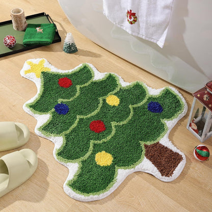 Green Christmas tree style Festive Christmas Shaped Floor Mat - Plush Non - Slip Holiday Accent Rug(Style 1) - casaculinary