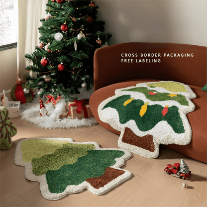 Green Christmas tree style Festive Christmas Shaped Floor Mat - Plush Non - Slip Holiday Accent Rug(Style 1) - casaculinary