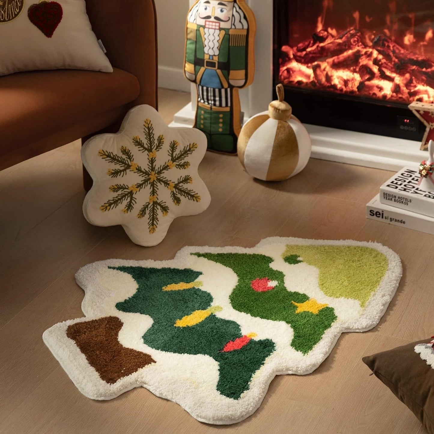 Green Christmas tree style Festive Christmas Shaped Floor Mat - Plush Non - Slip Holiday Accent Rug(Style 3) - casaculinary