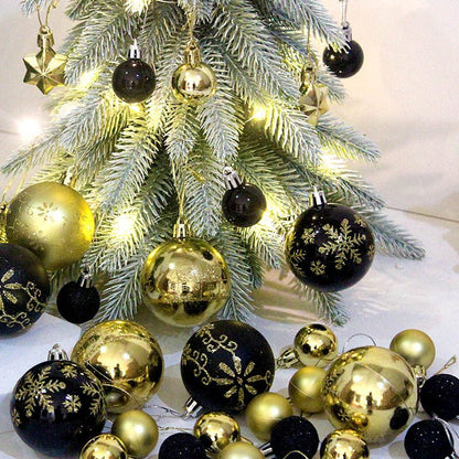 Grey and champagne gold 44 - Piece Assorted Christmas Baubles Set with Elegant Designs in Wooden Gift Box - 3 - 6cm Decorative Ornaments for Tree, Home & Holiday Display - casaculinary