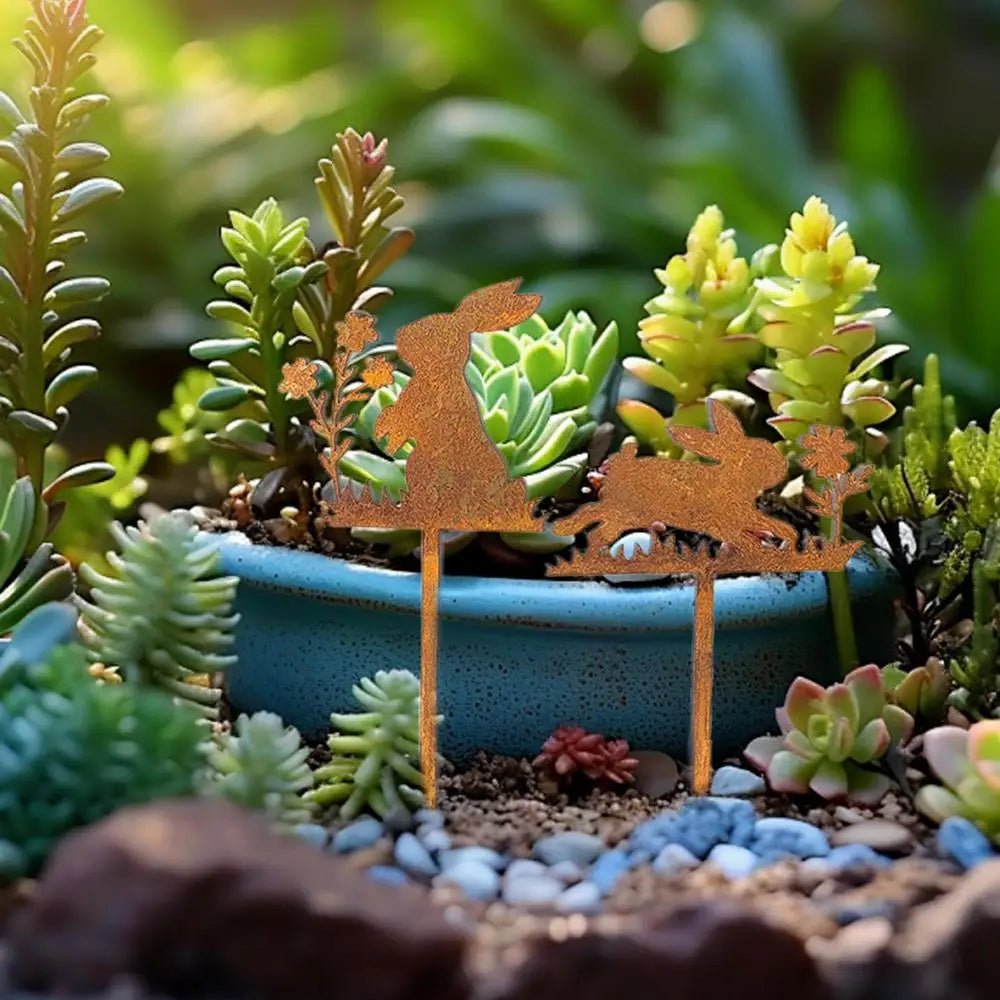 Iron Rabbit Garden Stakes Easter Silhouette Decor for Yard & Planters