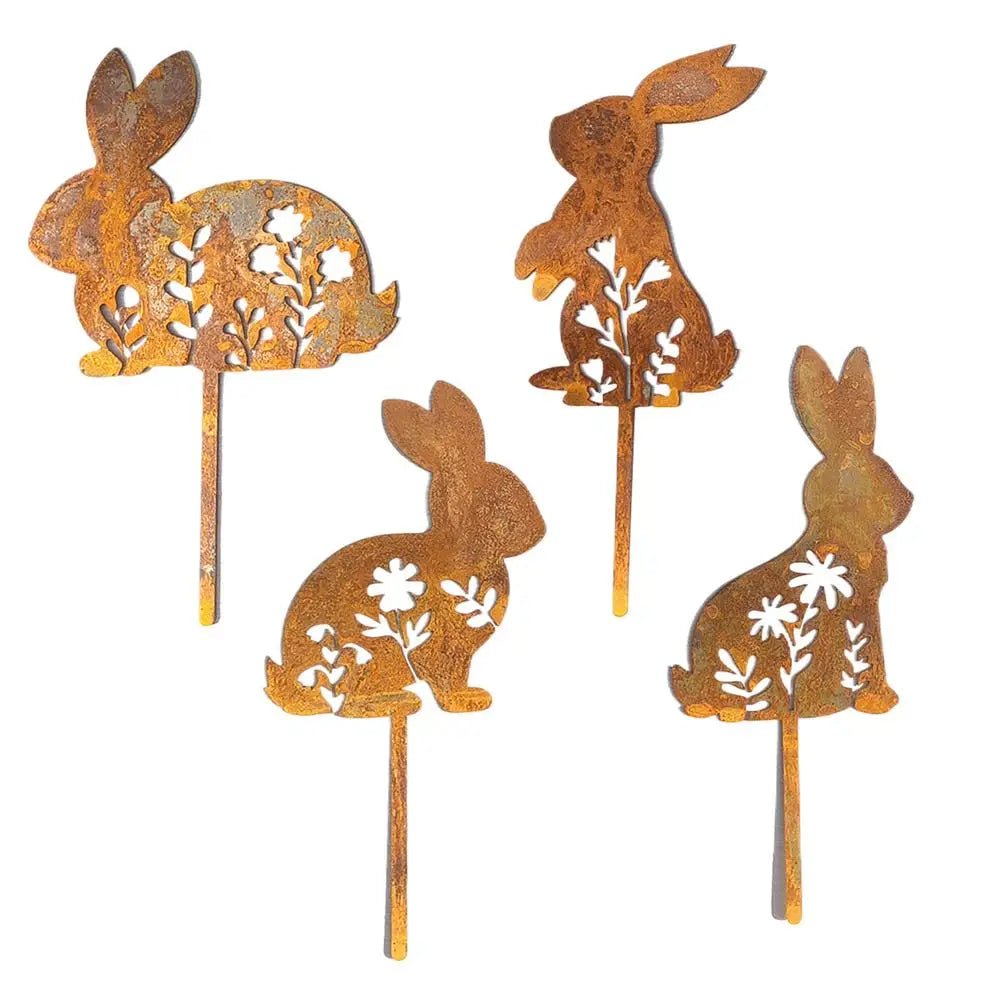 Iron Rabbit Garden Stakes Easter Silhouette Decor for Yard & Planters