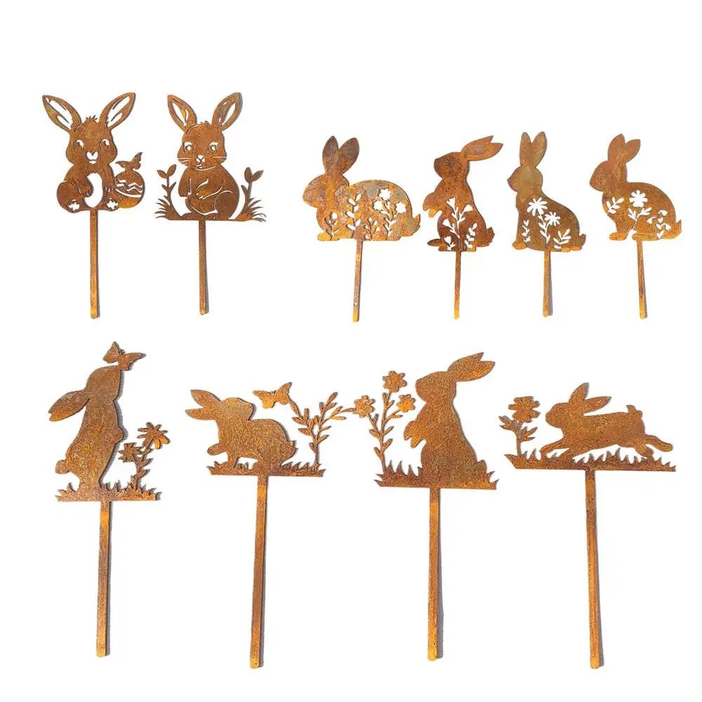 Iron Rabbit Garden Stakes Easter Silhouette Decor for Yard & Planters