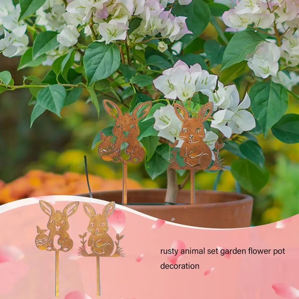 Iron Rabbit Garden Stakes Easter Silhouette Decor for Yard & Planters