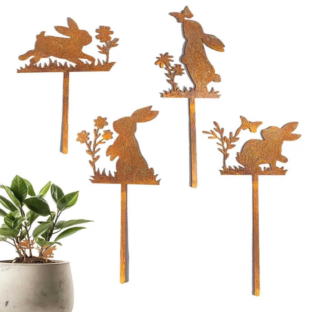 Iron Rabbit Garden Stakes Easter Silhouette Decor for Yard & Planters
