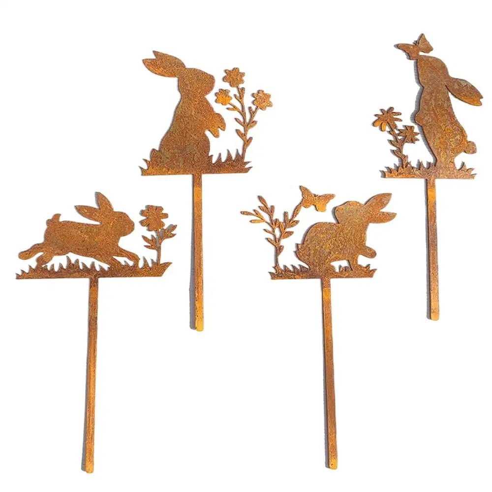 Iron Rabbit Garden Stakes Easter Silhouette Decor for Yard & Planters