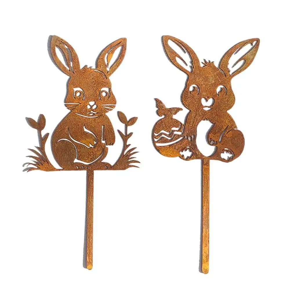 Iron Rabbit Garden Stakes Easter Silhouette Decor for Yard & Planters