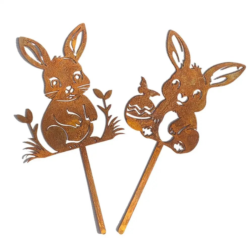 Iron Rabbit Garden Stakes Easter Silhouette Decor for Yard & Planters