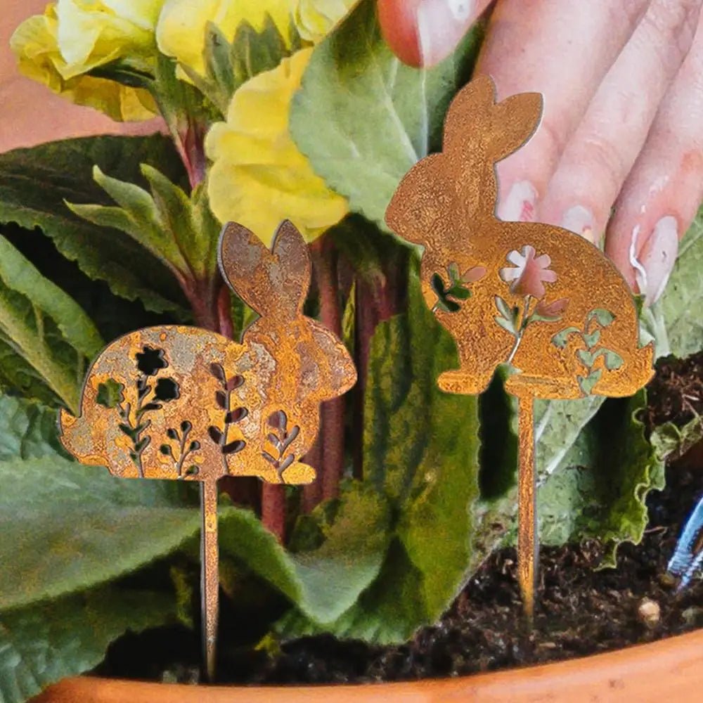 Iron Rabbit Garden Stakes Easter Silhouette Decor for Yard & Planters