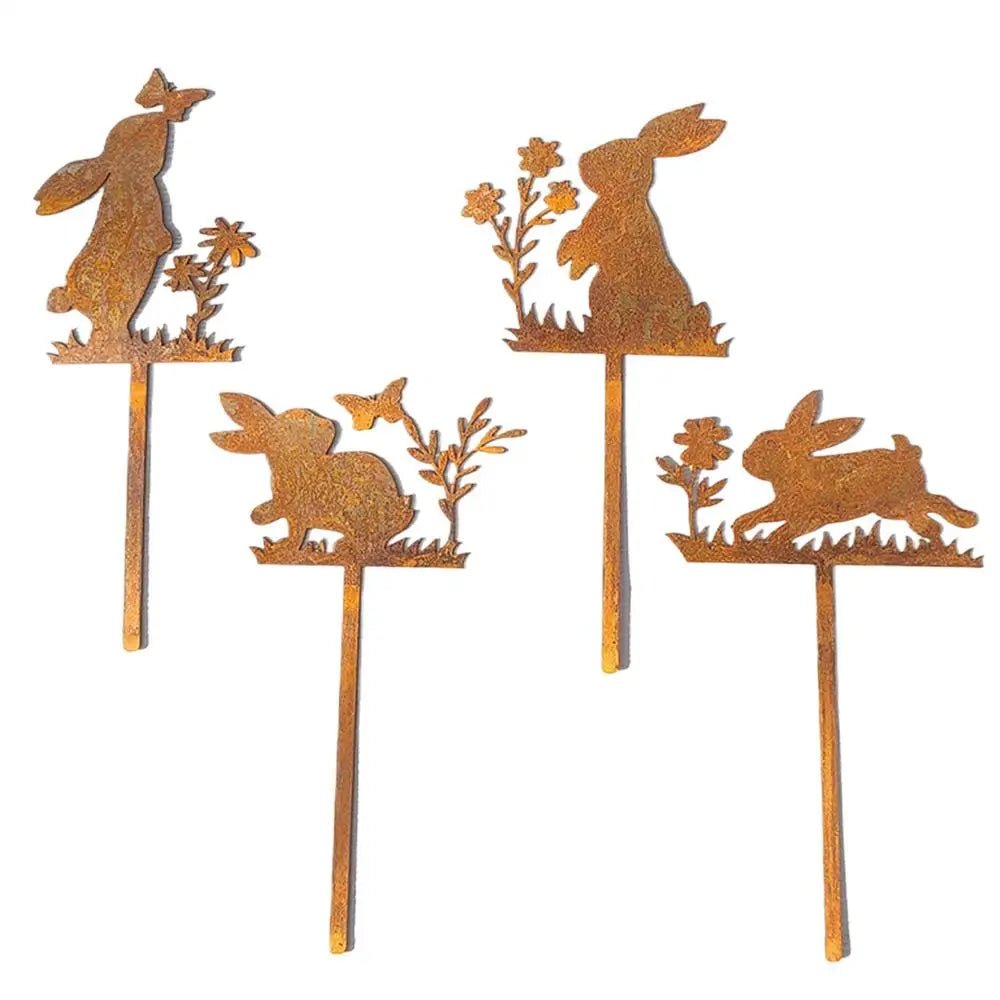 Iron Rabbit Garden Stakes Easter Silhouette Decor for Yard & Planters