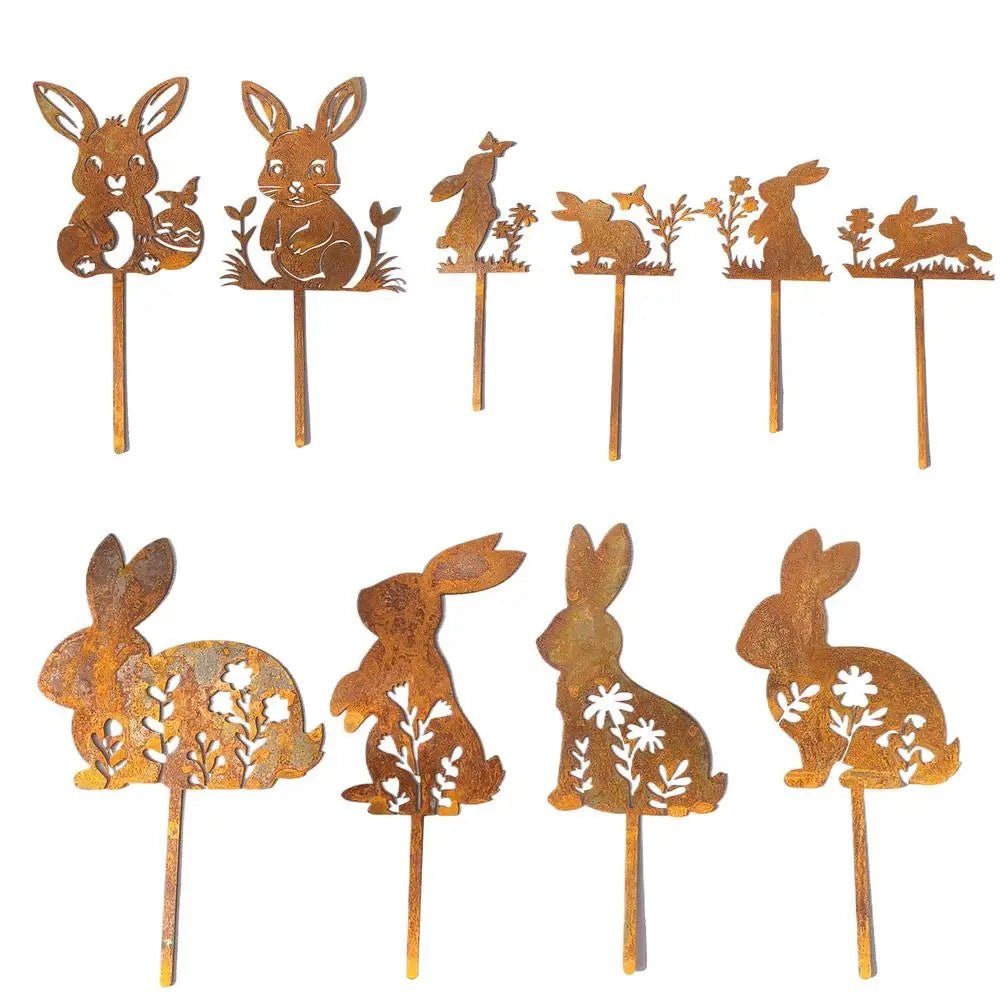Iron Rabbit Garden Stakes Easter Silhouette Decor for Yard & Planters